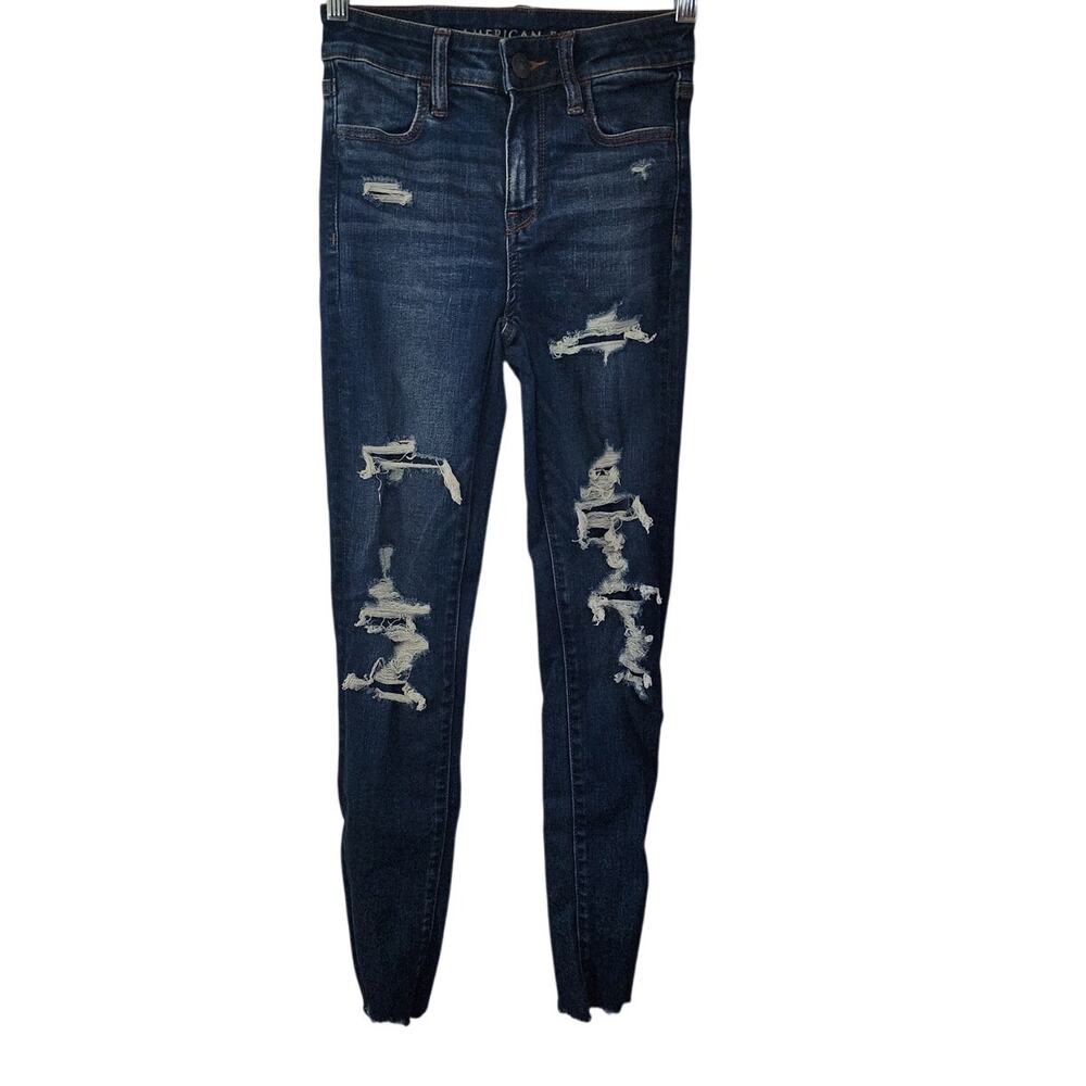American Eagle Next Level Stretch Distressed Frayed Skinny High Rise Jeans 0